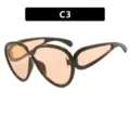 Gafas de sol oversize futuristas con montura marrón oscuro y cristales naranjas C3 - Marco Verde Oliva Lente Champán (C3)