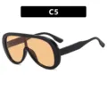 Retro oversized shield sunglasses with black frame and orange tint lenses style C5 - Bright Black Orange Lens