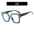 Damen Mode Blaulichtfilter Brille große quadratische Farbblock Fassung trendige Brillen - Schwarze Basis mit Blau & Orange