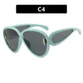 Gafas de sol futuristas extragrandes azul claro con lentes gris oscuro, estilo desfile de moda, C4 - Marco Verde Hierba Lente Gris (C4)