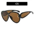 Futuristic oversized sunglasses C5 with black frames and brown lenses for women - Glossy Black Frame Tea Lens (C5)