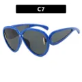 Futuristic blue oversized sunglasses with dark lenses and gold hardware, SKU style C7. - Solid Blue Frame Gray Lens (C7)