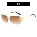 Retro rimless square sunglasses with butterfly rhinestone decor and brown gradient lenses - Double Tea
