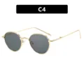 Small round metal frame sunglasses with dark grey lenses in gold finish, model C4 - As Pictured / Round Style (C4) / Gold Frame Gray Lens