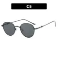2024 new small round black metal sunglasses with dark lenses for a minimalist look - Black Frame Grey Lens