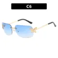Rimless butterfly sunglasses with blue gradient lenses and gold temples, style C6. - Double Blue