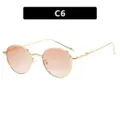 Small round metal sunglasses with gold frame and brown gradient lenses (Style C6) - Gold Frame Gradient Tea Lens