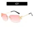 Vintage rimless square sunglasses with pink gradient lenses and gold butterfly accents. - Double Pink