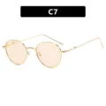 Stylish small round metal sunglasses with gold frame and orange tinted lenses C7 - Gold Frame Light Tea Lens