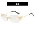 Retro rimless square sunglasses with gold butterfly rhinestone accents, model C8. - Gradient White