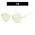 Retro small round metal sunglasses in golden frame with yellow tinted lenses style C8 - Gold Frame Light Green