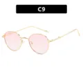 Retro round sunglasses with gold metal frames and light pink tinted lenses SKU C9 - Gold Frame Double Pink Lens