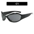 Y2K personality sunglasses with black wavy frame and grey lenses, hip-hop style C1 - Black Frame Gray Lens (C1)