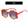 Trendy red and orange oversized round frame sunglasses for parties, Style C1 model - One Size / Red Frame Yellow Detail (C1)