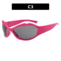 Futuristic pink Y2K wrap-around sunglasses with grey lenses for hip-hop fashion style - Rose Red Gray Lens (C3)