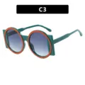 Fashionable green and orange round sunglasses featuring blue gradient lenses for parties. - One Size / Green Frame Orange Detail (C3)