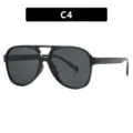 Classic black double bridge oversized aviator sunglasses for women, color code C4 - Glossy Black Style (C4) / Glossy Black Frame Grey Lens