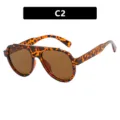 Fashionable pilot-style aviator sunglasses with leopard print frame and brown lenses - Style 2(C2) / Tortoise Frame Tea Lens