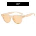 Gafas de sol ovaladas de ojo de gato retro para mujer, montura beige y lentes naranja - C7 - Bisagra de Metal / Champán