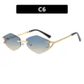 Stylish rimless polygonal sunglasses with blue-yellow gradient lenses and gold claw hinges - 上兰下茶(S030)