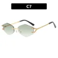 Rimless polygonal sunglasses with gold claw temples and green gradient lenses (C7) - 双绿(S030)