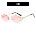 Rimless hexagonal pink gradient sunglasses with decorative gold claw hinge detail style C8 - 双粉(S030)