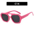 Modieuze roze zonnebril met dubbele brug en onregelmatige vorm, variant C14 - Rosé Rood Frame Grijze Lenzen