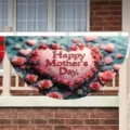 Mother's Day fan-shaped banner with rose heart print for outdoor festive porch hanging decor - Flat Style (SXQ-001) / 37.5x75cm