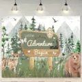 Waldabenteuer-Fotohintergrund mit Hirsch- und Bärenmotiven für Kindergeburtstage - 95x75cm