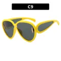 Futuristic oversized yellow frame hip-hop sunglasses with gray lenses, model code C9 - Solid Yellow Frame Gray Lens (C9)