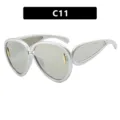 Futuristic oversized silver sunglasses with metallic finish and unique cut-out temples - Silver Frame White Mirror Lens (C11)