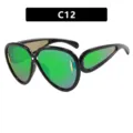 Futuristic oversized hip-hop sunglasses style C12 with green mirrored lenses and black frame - Glossy Black Frame Green Mirror Lens (C12)