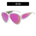 Futuristic oversized sunglasses with white frame and pink reflective lenses for women - Solid White Frame Purple Mirror Lens (C13)