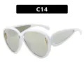 Trendy oversized futuristic white frame sunglasses with gold accents for women model C14 - Solid White Frame White Mirror Lens (C14)