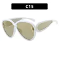 White futuristic oversized sunglasses for women, hip-hop style model C15 variant. - Solid White Frame Gold Mirror Lens (C15)