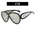 Futuristic oversized black sunglasses with silver lenses for women hip hop style - Glossy Black Frame White Mirror Lens (C16)