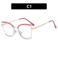 Anti-blue light cat-eye glasses with gold metal frame and stylish red trim details - Gold Red Style (TR5070) / Pink and Clear Blue