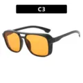 Punk style sunglasses with square black frame and vibrant orange lenses - Square Frame Double Bridge Style (C3) / Glossy Black Orange Lens