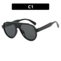 Classic black aviator sunglasses for women, trendy C1 style with UV protection lenses - One Size / Glossy Black/Grey Lens