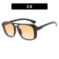 Retro punk square sunglasses with double bridge and orange gradient lenses, style C4. - Square Frame Double Bridge Style (C4) / Glossy Black Gradient Orange Lens