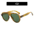 Trendy oversized aviator sunglasses with tiger stripe frames and green lenses, C2 variant - One Size / Wood Grain Frame Green Lens