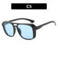 Square frame double bridge sunglasses with blue lenses, black frame, variant C5 selection - Glossy Black Blue