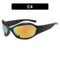 Futuristic Y2K sunglasses with iridescent mirrored lenses and sleek black frame - Matte Black Red Mirror (C4)