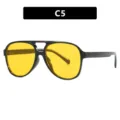 Vintage aviator style sunglasses featuring a black double-bridge frame and yellow lenses. - Bright Black Frame Yellow Lens