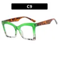 Stylish oversized square green glasses with tortoiseshell temples and rice nail decor - Green Leopard / Clear Lens (C9)