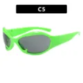 Neon green Y2K futuristic wrap sunglasses with dark grey lenses, SKU variant C5 model - Solid Green Gray Lens (C5)
