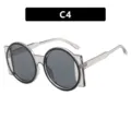 Oversized round sunglasses with transparent grey geometric frame and dark lenses - One Size / Clear Gray Gray Lens (C4)