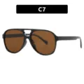 Classic oversized aviator sunglasses with black frame and stylish brown lenses C7 - Bright Black Frame Dark Tea Lens