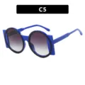 2024 fashion blue sunglasses with oversized round gradient lenses for party and street style - One Size / Blue Frame Grey Lens (C5)
