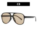 Classic retro black double beam large frame sunglasses with brown lenses variant C8 - Black Frame Light Tea Lens